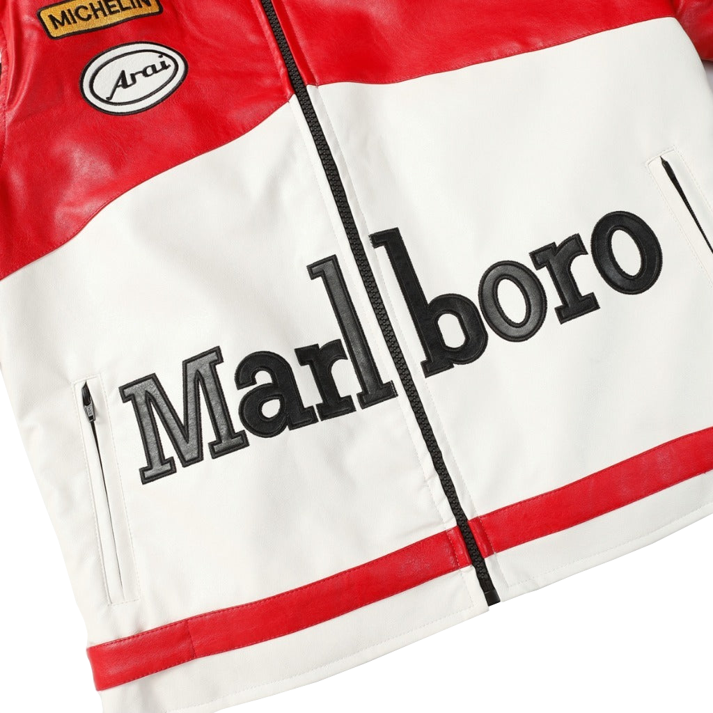 MARLBORO RED-WHITE LEATHER VINTAGE JACKET