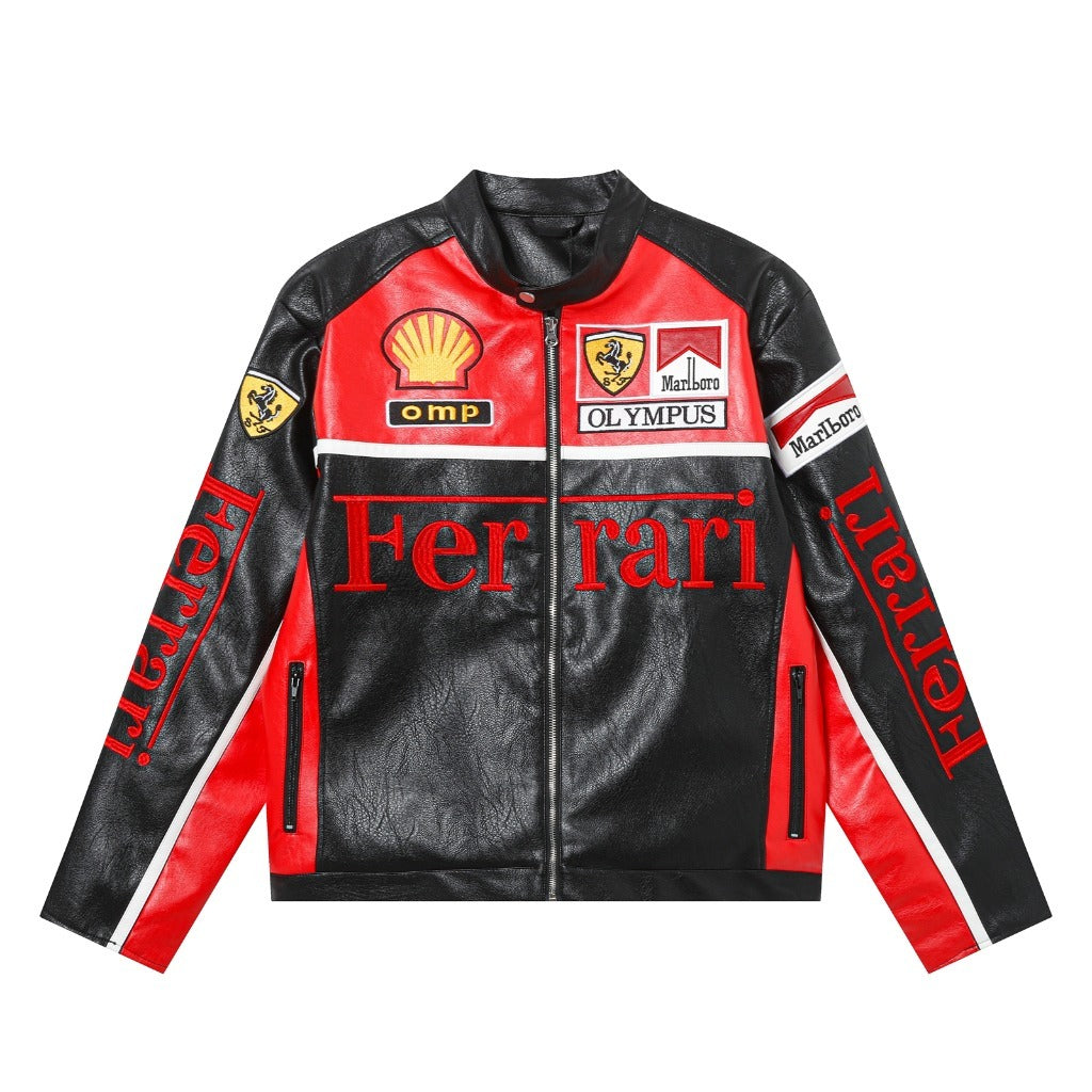 FERRARI RED-BLACK LEATHER VINTAGE JACKET
