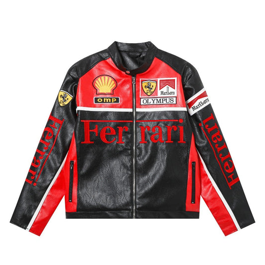 FERRARI RED-BLACK LEATHER VINTAGE JACKET