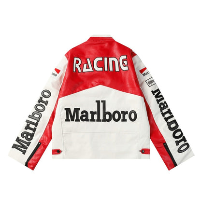 MARLBORO RED-WHITE LEATHER VINTAGE JACKET
