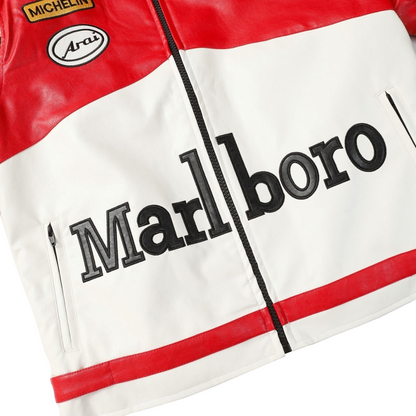 MARLBORO RED-WHITE LEATHER VINTAGE JACKET