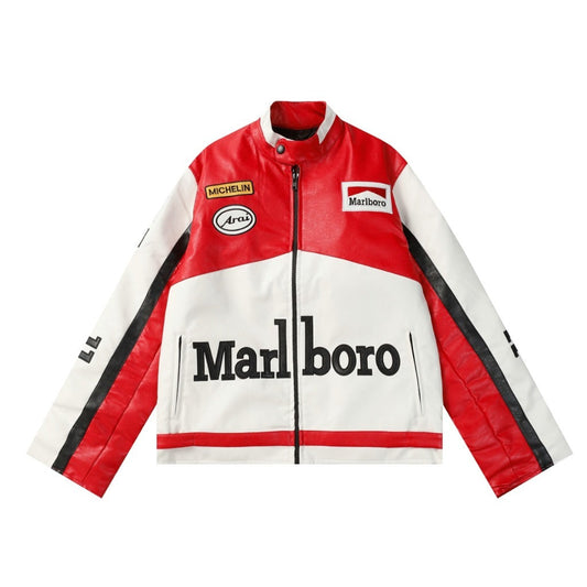 MARLBORO RED-WHITE LEATHER VINTAGE JACKET